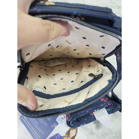LUG Skeeter Crossbody Bag Purse Pet Paws Print Navy Blue RFID NWT - Picture 16 of 16